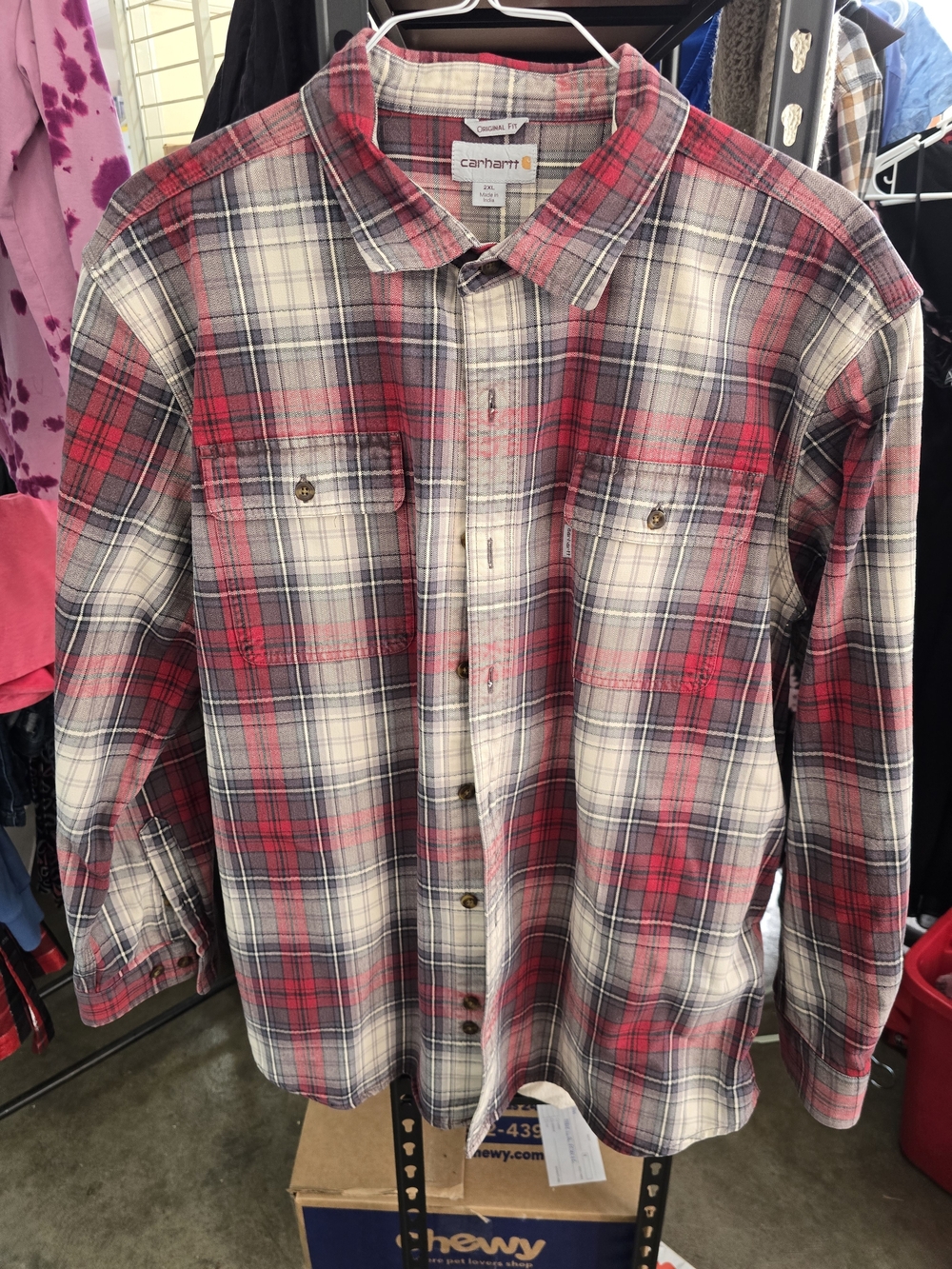 Carhartt Red, Gray and White Plaid Button-Down Shirt